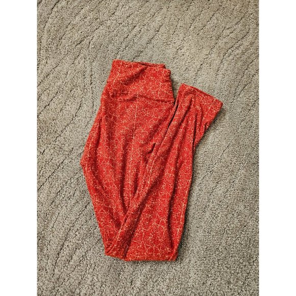 LuLaRoe Pants - Lularoe Leggings One Size Red with Cream Pattern